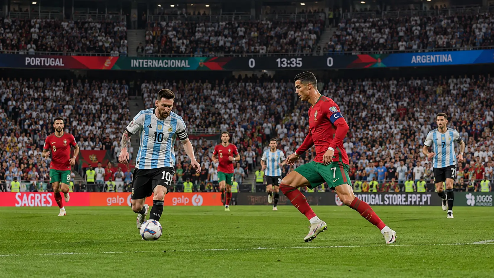 Partido de fútbol internacional en un estadio lleno